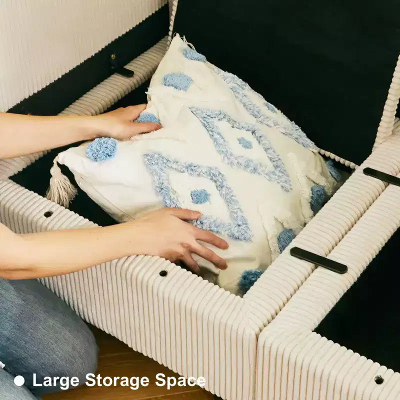 Divano letto modulare componibile Belffin in velluto a coste, 9 posti convertibile con pouf contenitore, divano letto componibile per soggiorno