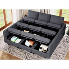Divano letto modulare componibile Belffin in velluto a coste, 9 posti convertibile con pouf contenitore, divano letto componibile per soggiorno