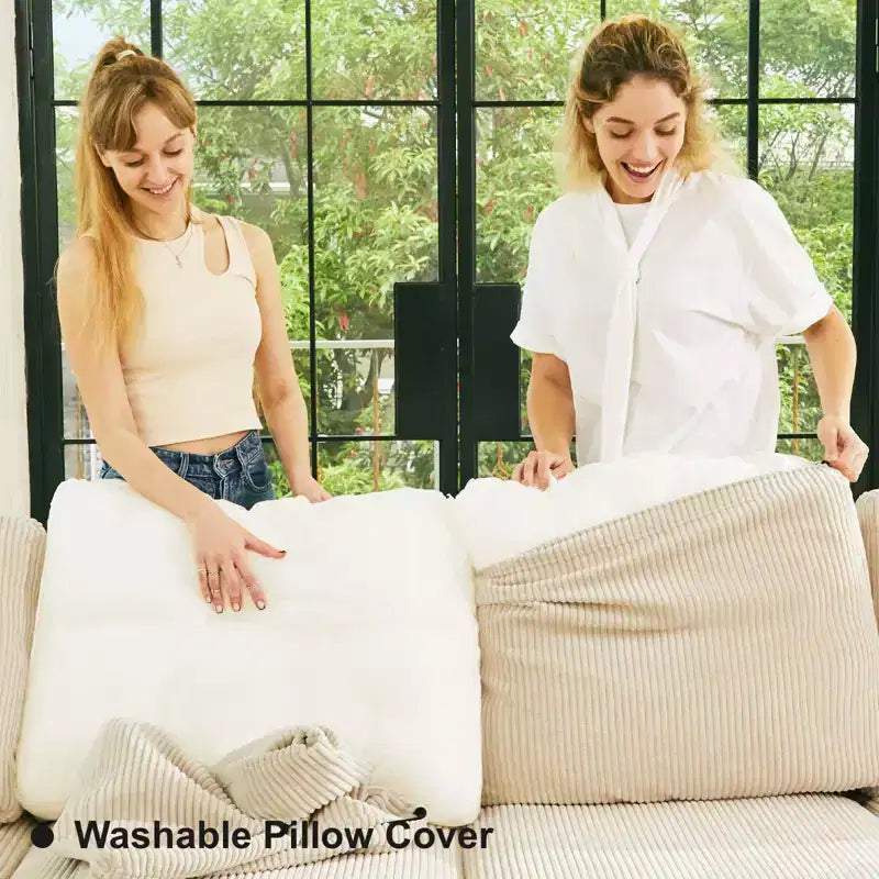 Divano letto modulare componibile Belffin in velluto a coste, 9 posti convertibile con pouf contenitore, divano letto componibile per soggiorno