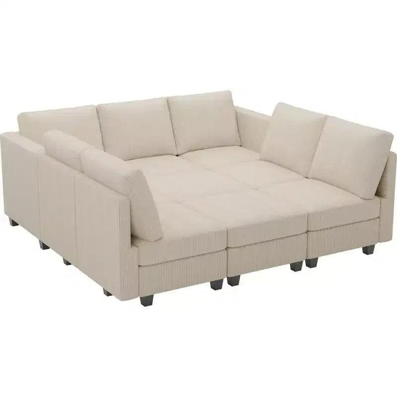 Divano letto modulare componibile Belffin in velluto a coste, 9 posti convertibile con pouf contenitore, divano letto componibile per soggiorno