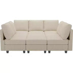 Divano letto modulare componibile Belffin in velluto a coste, 9 posti convertibile con pouf contenitore, divano letto componibile per soggiorno