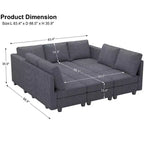 Divano letto modulare componibile Belffin in velluto a coste, 9 posti convertibile con pouf contenitore, divano letto componibile per soggiorno