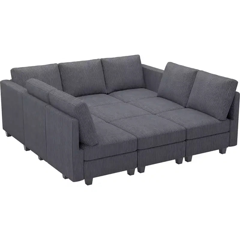 Divano letto modulare componibile Belffin in velluto a coste, 9 posti convertibile con pouf contenitore, divano letto componibile per soggiorno