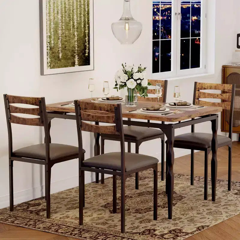 Set tavolo da pranzo da 5 pezzi, set tavolo da pranzo e sedie in stile industriale per 4 persone