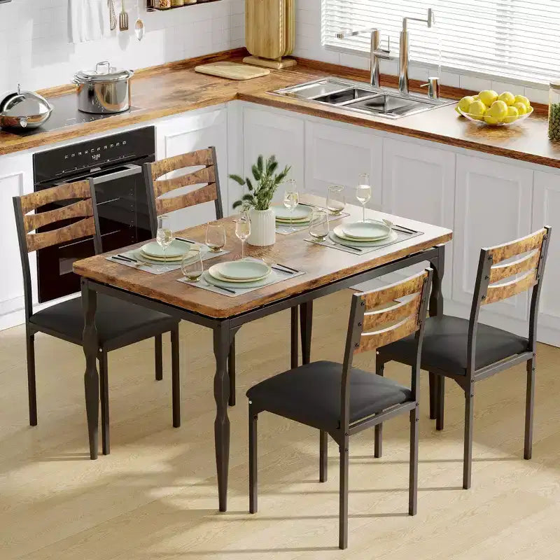 Set da pranzo da 5 pezzi, set di tavolo e sedie da pranzo in stile industriale per 4 persone
