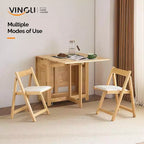 Set tavolo da pranzo pieghevole VINGLI, tavolo allungabile con ante a ribalta in legno massello con 4 sedie, cassetti e ruote, salvaspazio per cucina