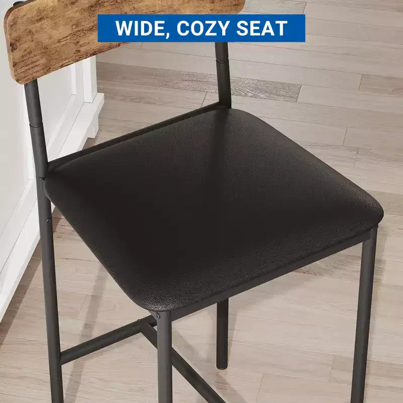 Tavolo da Cucina Altezza Bancone con 2 Sgabelli Imbottiti, Set Tavolo da Pranzo e Sedie in Legno per 2 con Ripiani, per Spazi Piccoli, Appartamento