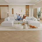 Divano Cloud componibile fai-da-te in tessuto di velluto a coste bianco da 157,6", divani a seduta profonda con 2 pouf, design a doppio strato, cuscino rimovibile, senza montaggio
