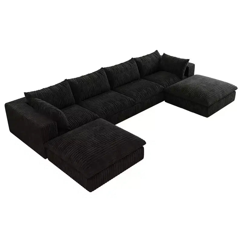 Divano Cloud componibile fai-da-te in tessuto di velluto a coste bianco da 157,6", divani a seduta profonda con 2 pouf, design a doppio strato, cuscino rimovibile, senza montaggio