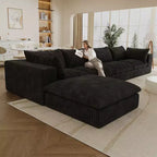 157.6 Divano Blue Cloud in Tessuto a Coste con Sedute Profonde e 1 Pouf, Design a Doppio Strato con Cuscino Rimovibile Combinazione Fai da Te Senza Montaggio