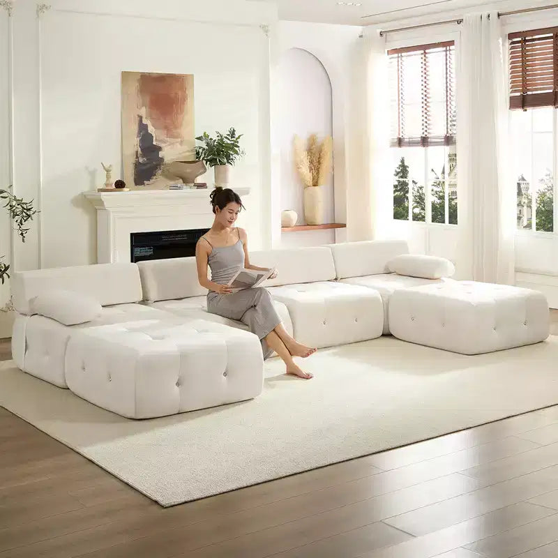 Divano sezionale modulare a forma di U in velluto Mjkone con pouf a combinazione libera, divano convertibile a 4 posti con finiture a rivetti