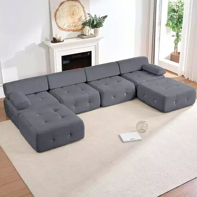 Divano sezionale modulare a forma di U in velluto Mjkone con pouf a combinazione libera, divano convertibile a 4 posti con finiture a rivetti