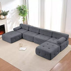 Divano sezionale modulare a forma di U in velluto Mjkone con pouf a combinazione libera, divano convertibile a 4 posti con finiture a rivetti
