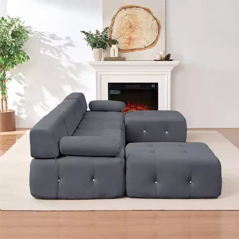 Divano sezionale modulare a forma di U in velluto Mjkone con pouf a combinazione libera, divano convertibile a 4 posti con finiture a rivetti
