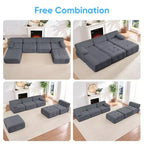 Divano sezionale modulare a forma di U in velluto Mjkone con pouf a combinazione libera, divano convertibile a 4 posti con finiture a rivetti