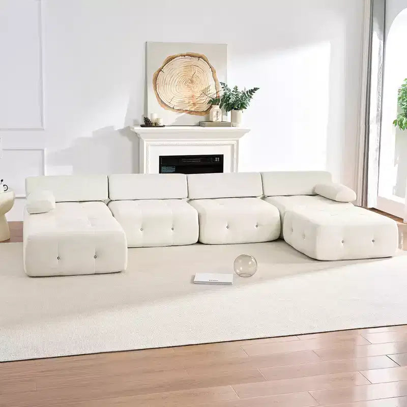 Divano sezionale modulare a forma di U in velluto Mjkone con pouf a combinazione libera, divano convertibile a 4 posti con finiture a rivetti