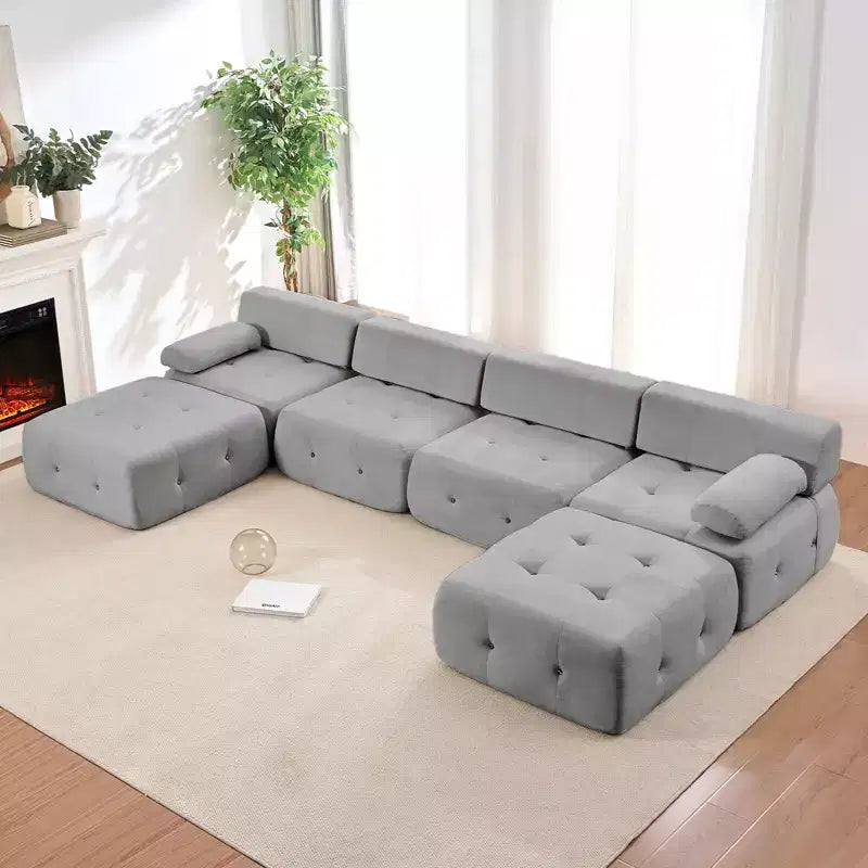 Divano sezionale modulare a forma di U in velluto Mjkone con pouf a combinazione libera, divano convertibile a 4 posti con finiture a rivetti