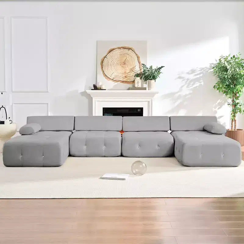 Divano sezionale modulare a forma di U in velluto Mjkone con pouf a combinazione libera, divano convertibile a 4 posti con finiture a rivetti