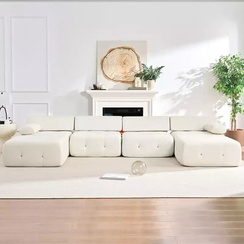 Divano sezionale modulare a forma di U in velluto Mjkone con pouf a combinazione libera, divano convertibile a 4 posti con finiture a rivetti