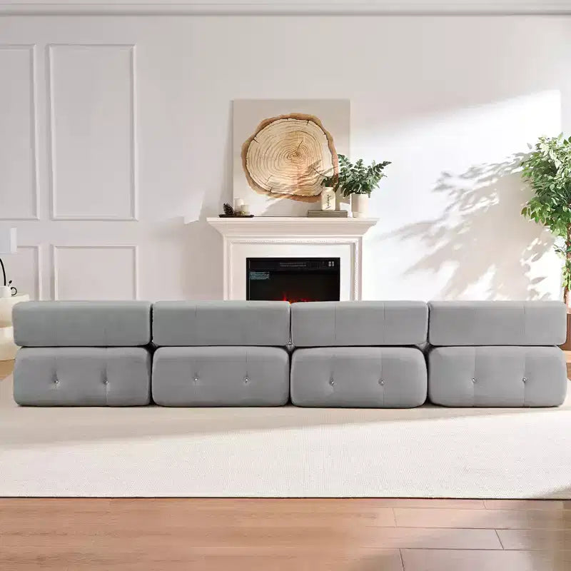 Divano sezionale modulare a forma di U in velluto Mjkone con pouf a combinazione libera, divano convertibile a 4 posti con finiture a rivetti