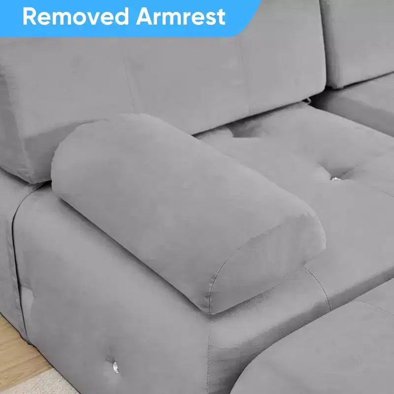 Divano sezionale modulare a forma di U in velluto Mjkone con pouf a combinazione libera, divano convertibile a 4 posti con finiture a rivetti