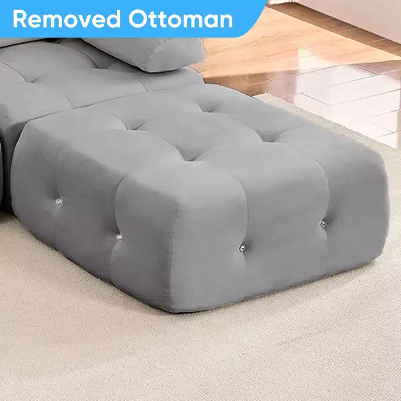 Divano sezionale modulare a forma di U in velluto Mjkone con pouf a combinazione libera, divano convertibile a 4 posti con finiture a rivetti