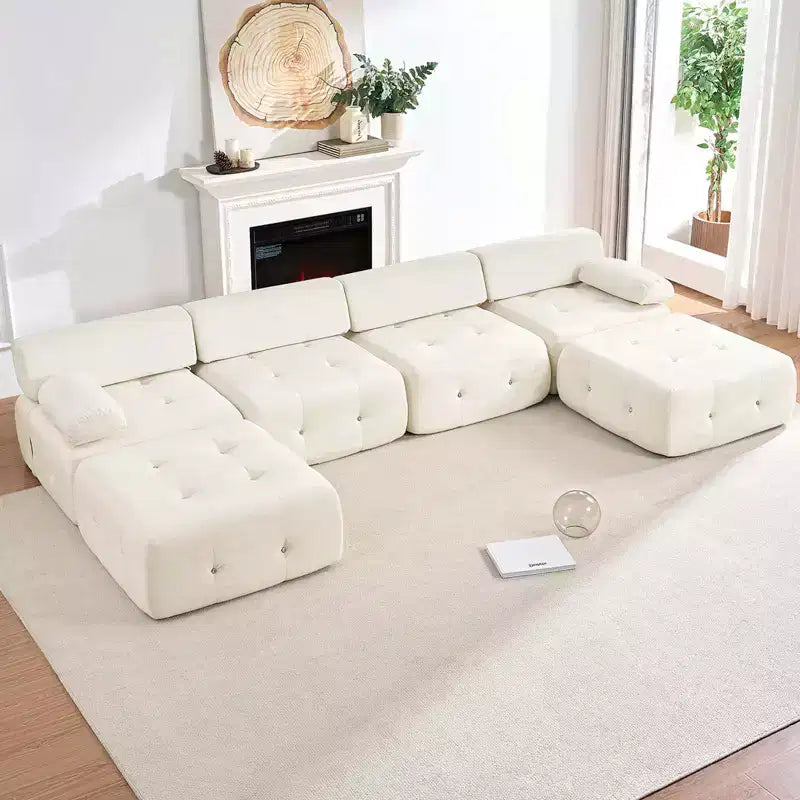 Divano sezionale modulare a forma di U in velluto Mjkone con pouf a combinazione libera, divano convertibile a 4 posti con finiture a rivetti