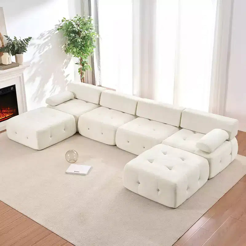 Divano sezionale modulare a forma di U in velluto Mjkone con pouf a combinazione libera, divano convertibile a 4 posti con finiture a rivetti
