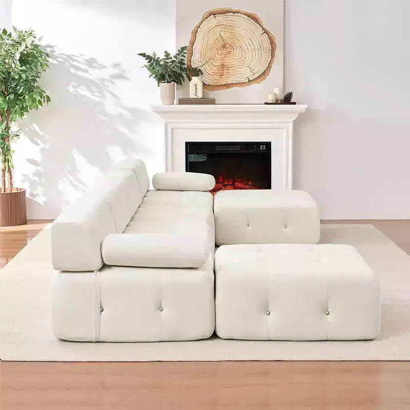 Divano sezionale modulare a forma di U in velluto Mjkone con pouf a combinazione libera, divano convertibile a 4 posti con finiture a rivetti