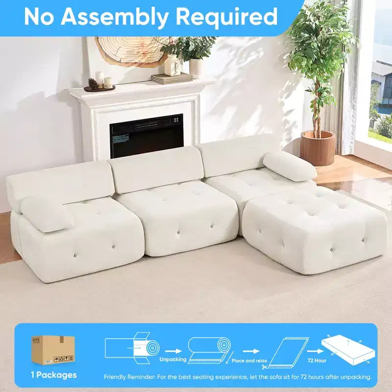 Mjkone Divano componibile a 3 posti a forma di L in velluto con pouf, divani trasformabili con bordo borchiato