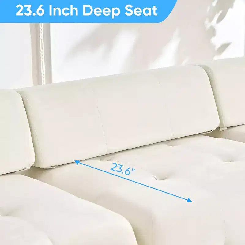 Mjkone Divano componibile a 3 posti a forma di L in velluto con pouf, divani trasformabili con bordo borchiato