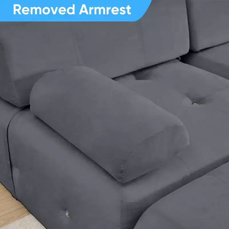 Mjkone Divano componibile a 3 posti a forma di L in velluto con pouf, divani trasformabili con bordo borchiato