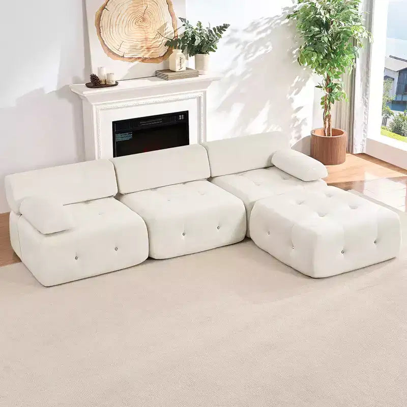Mjkone Divano componibile a 3 posti a forma di L in velluto con pouf, divani trasformabili con bordo borchiato