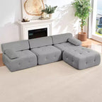 Mjkone Divano componibile a 3 posti a forma di L in velluto con pouf, divani trasformabili con bordo borchiato