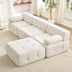 Mjkone Divano componibile a 3 posti a forma di L in velluto con pouf, divani trasformabili con bordo borchiato