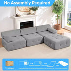 Mjkone Divano componibile a 3 posti a forma di L in velluto con pouf, divani trasformabili con bordo borchiato