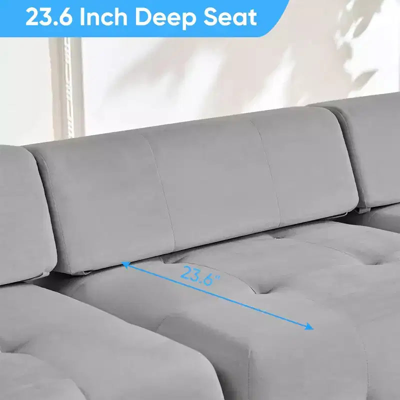 Mjkone Divano componibile a 3 posti a forma di L in velluto con pouf, divani trasformabili con bordo borchiato