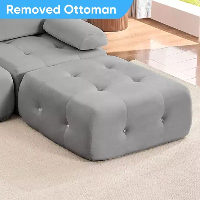 Mjkone Divano componibile a 3 posti a forma di L in velluto con pouf, divani trasformabili con bordo borchiato