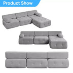 Mjkone Divano componibile a 3 posti a forma di L in velluto con pouf, divani trasformabili con bordo borchiato