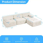 Mjkone Divano componibile a 3 posti a forma di L in velluto con pouf, divani trasformabili con bordo borchiato