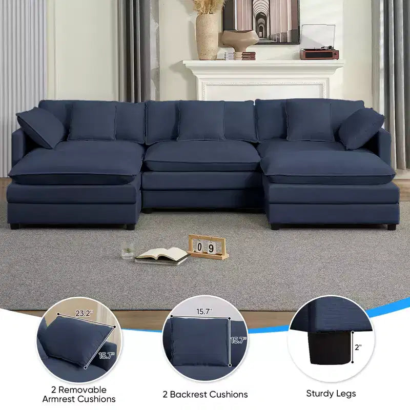 Divano modulare a forma di U Mjkone da 113'', divano a 5 posti modello Cloud con 2 pouf, divano letto moderno in ciniglia con sedute profonde