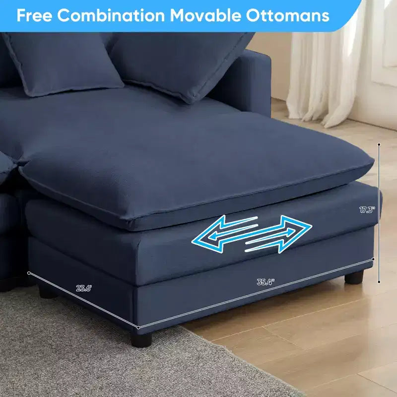 Divano modulare a forma di U Mjkone da 113'', divano a 5 posti modello Cloud con 2 pouf, divano letto moderno in ciniglia con sedute profonde