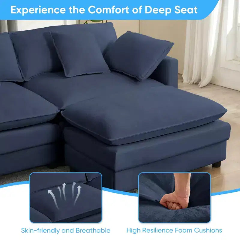 Divano modulare a forma di U Mjkone da 113'', divano a 5 posti modello Cloud con 2 pouf, divano letto moderno in ciniglia con sedute profonde