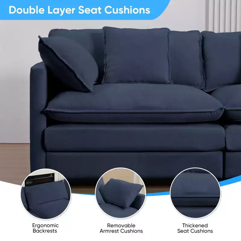 Divano modulare a forma di U Mjkone da 113'', divano a 5 posti modello Cloud con 2 pouf, divano letto moderno in ciniglia con sedute profonde