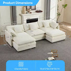 Divano modulare a forma di U Mjkone da 113'', divano a 5 posti modello Cloud con 2 pouf, divano letto moderno in ciniglia con sedute profonde