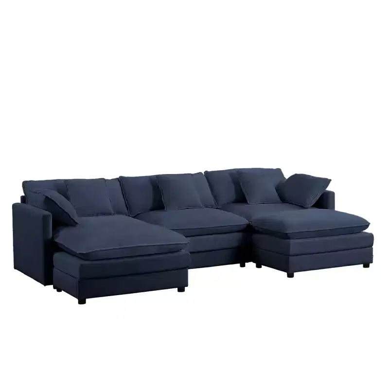 Divano modulare a forma di U Mjkone da 113'', divano a 5 posti modello Cloud con 2 pouf, divano letto moderno in ciniglia con sedute profonde