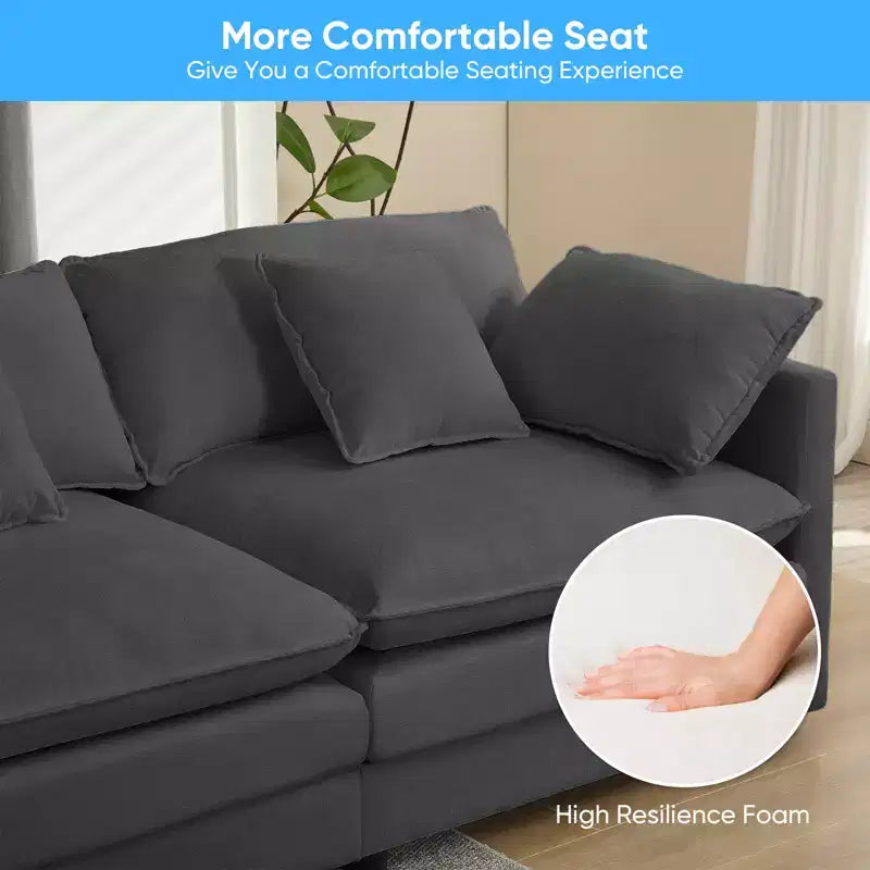 Divano modulare a forma di U Mjkone da 113'', divano a 5 posti modello Cloud con 2 pouf, divano letto moderno in ciniglia con sedute profonde