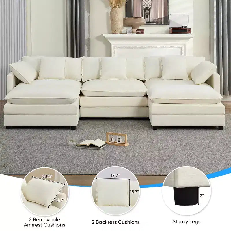 Divano modulare a forma di U Mjkone da 113'', divano a 5 posti modello Cloud con 2 pouf, divano letto moderno in ciniglia con sedute profonde