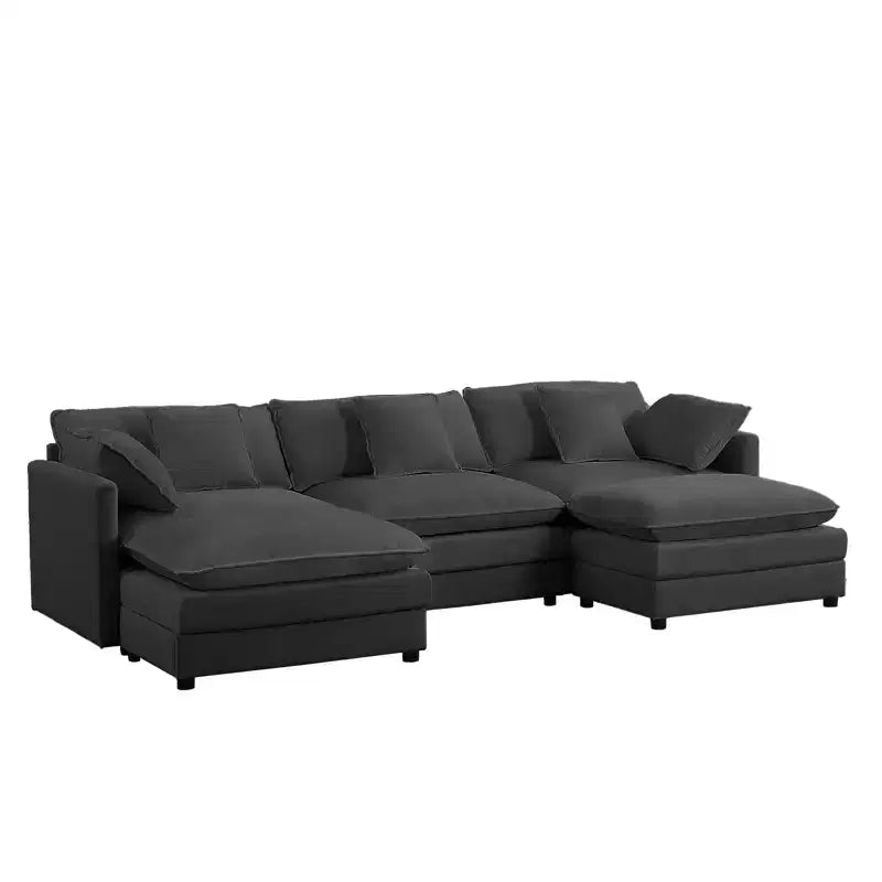 Divano modulare a forma di U Mjkone da 113'', divano a 5 posti modello Cloud con 2 pouf, divano letto moderno in ciniglia con sedute profonde