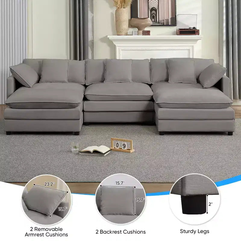 Divano modulare a forma di U Mjkone da 113'', divano a 5 posti modello Cloud con 2 pouf, divano letto moderno in ciniglia con sedute profonde
